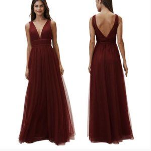 Jenny Yoo Sarita Cabernet Wine Tulle Maxi Dress 8